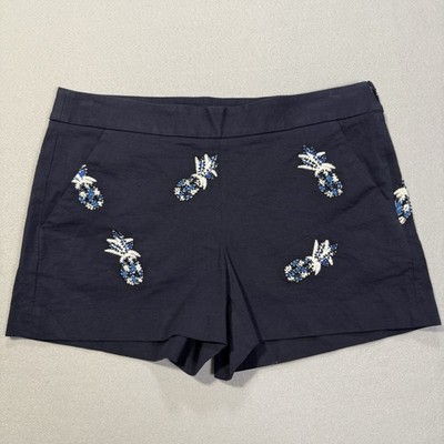 NWT Loft Navy Blue Embroidered & Beaded Pineapples Shorts Size 4