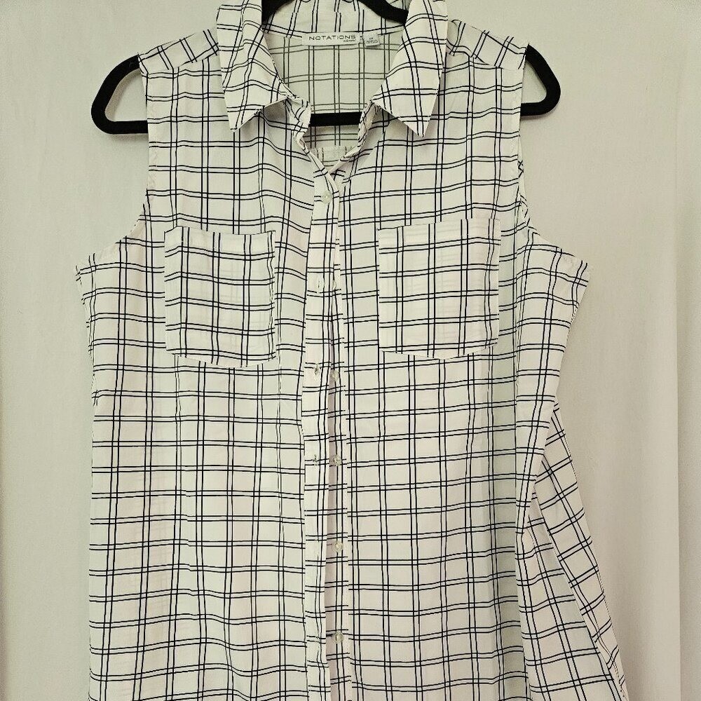 Notations sleeveless checkered collared blouse bl… - image 1