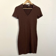 H&M Divided Cable Knit Polo Collar Mini Dress Brown Medium Excellent