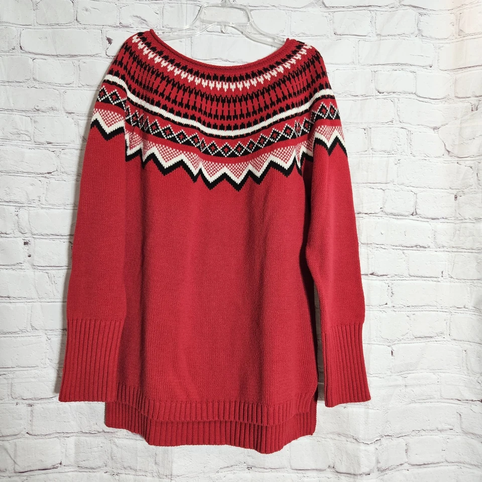 Suéter Chaps Mujer L Navidad Rojo Geométrico Nórdico Manga Larga Tejido Pullover Foto 2 de 4