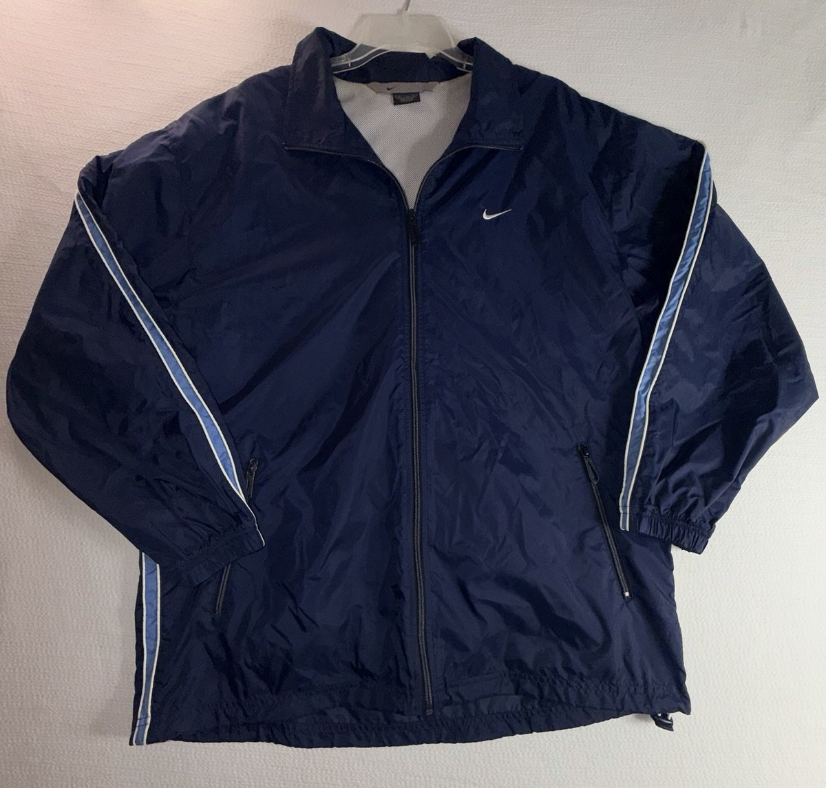 Vintage Nike Mens Windbreaker Jacket Navy Blue Full Zip Mesh Lined