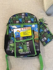 Minecraft Creeper Zombie 5 Piece Backpack Lunch Box School Set New 