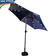 9ft Solar Powered Lighted Patio Umbrella Crank Tilt Outdoor Shade Garden New