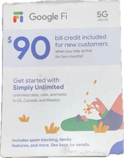 Google Fi 5G+4G Simply Unlimited SIM Kit Includes $90 Bill Credit