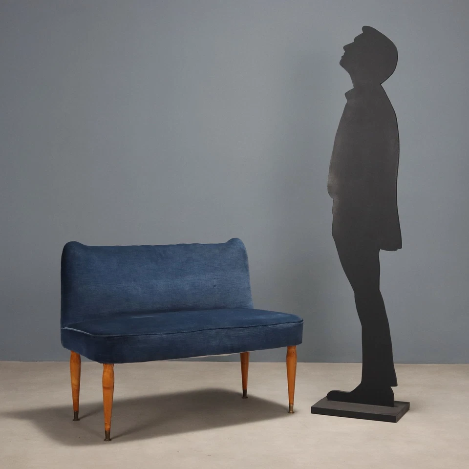 Vintage Kleine Bank Buchenholz Samt Design Italien der 50er Jahre Originell - Bild 3 von 4