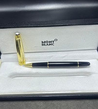 Nice Montblanc Meisterstuck Black & Golden Body + Clips Ballpoint Pen Black Ink