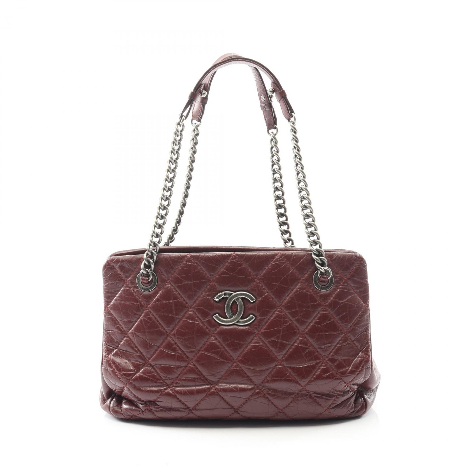 CHANEL Matelasse Chain Shoulder Tote Bag Calf leather Bordeaux Used Women CC