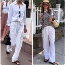 Reformation Olina Linen Pants L Large White