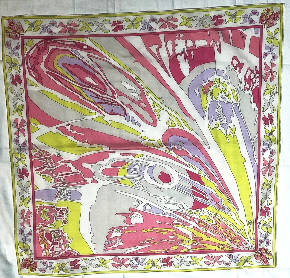 Emilio Pucci Firenze italy Silk Blend Geometric Scarf 22.2x22 ½" Hand Rolled Hem - Image 2 of 4