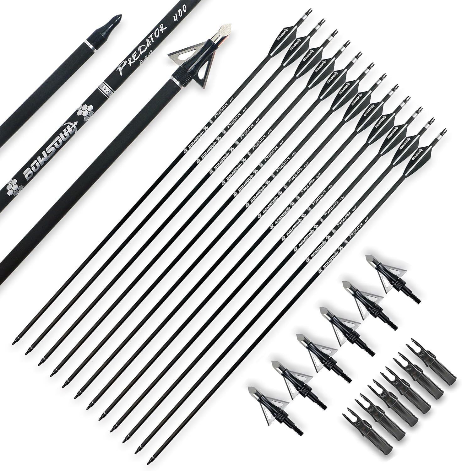 30inch Hunting Carbon Archery Arrows with 2.75” High Hardness Vanes Spine 400 fo