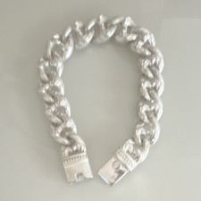 Men's 925 Sterling Silver Chunky Curb Link Chain Bracelet with Box Clasp, 76g