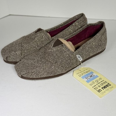 TOMS Women's 9.5 Classics Brown Metallic Herringbone Slip On Flat Woven Tweed