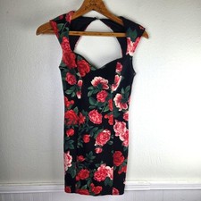 Women's Guess Red Open Back Sleeveless Floral Black and Red Dress Size 2