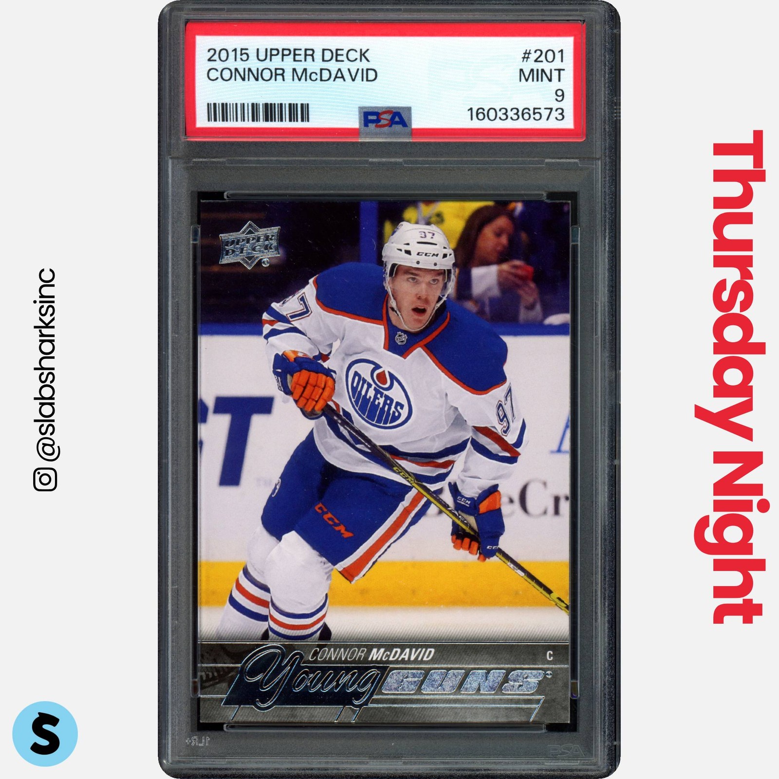 2015 UPPER DECK #201 CONNOR MCDAVID YOUNG GUNS RC ROOKIE PSA 9