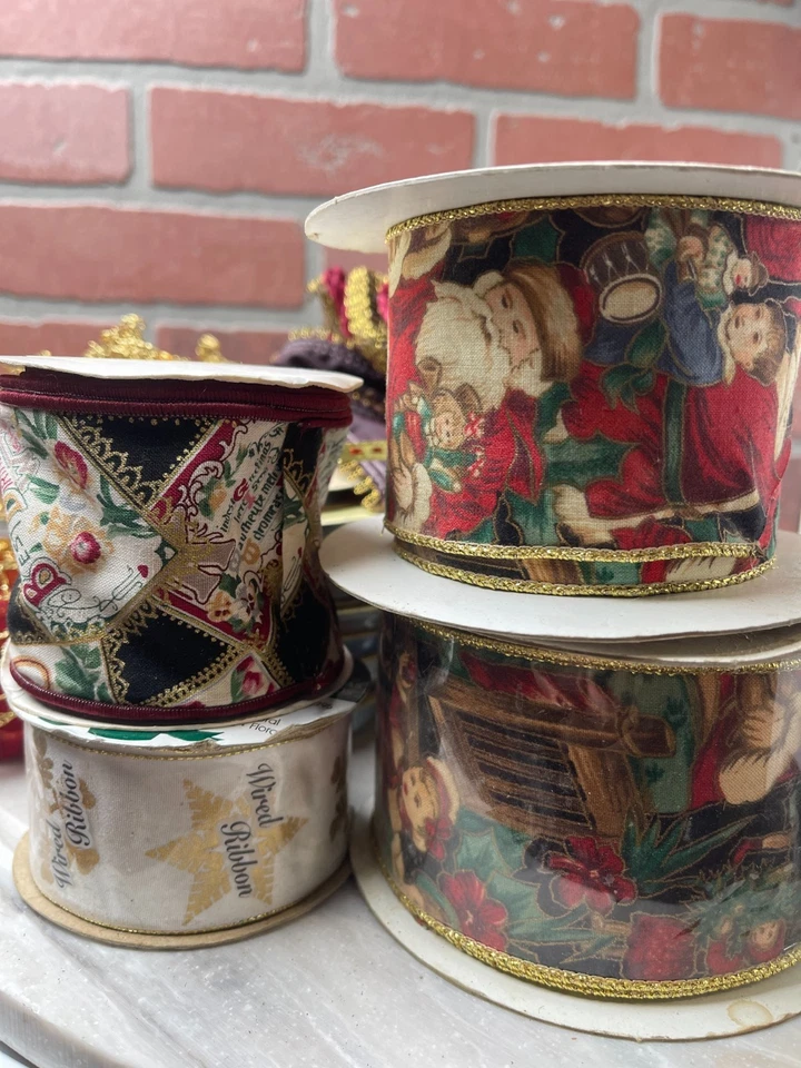 HUGE Lot 14 Rolls Vintage Christmas Wired Ribbon Velvet Brocade Trim 90s Craft - Image 2 of 4