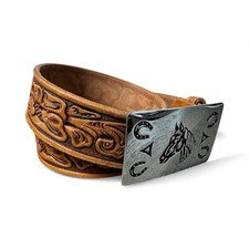 Tooled Western Texas Hand Finished Genuine Leather Belt Size 28