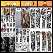 Extra Large Waterproof Temporary Tattoos - 46 Sheets Full  Half Arm Designs, La