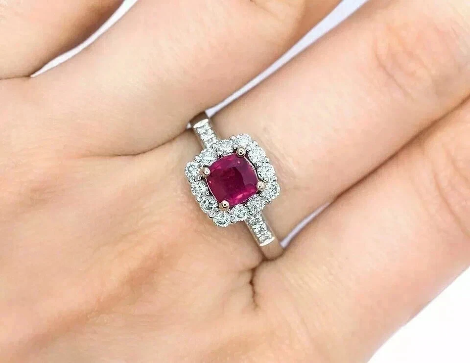 2.00Ct Natural Red Ruby Diamond Wedding Bridal Ring in 14K Real White Gold Sz 8 - Image 2 of 4