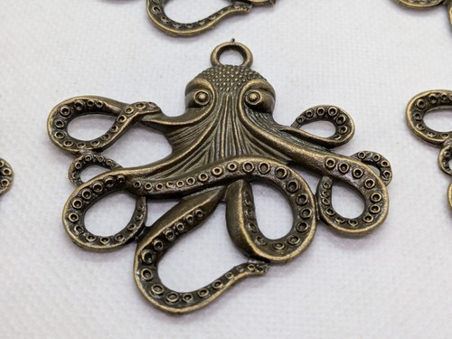 Lot of 9 Metal Brass Color Octopus Kraken Pendants Jewelry Craft Findings 2 1/4" - Picture 6 of 8