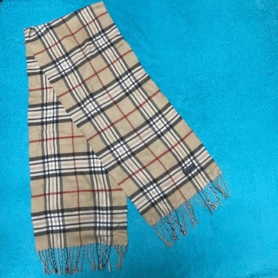 Burberry Vintage Schal beige, mit schwarz & creme karierter Wolle 175 cm/32 cm Preloved
