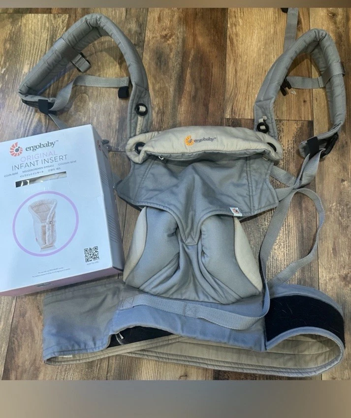 Ergobaby 360 All Positions Cotton Baby Carrier In Grey/Beige, With Infant Insert
