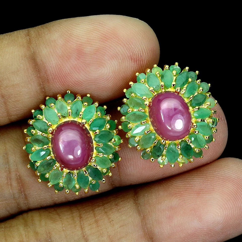 Ювелирные изделия серьги серебро 925 пробы овальный рубин 10x8 мм изумруд натуральный драгоценный камень - Изображение 2 из 4