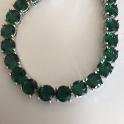 Sterling Silver 925 Lab-Created Green Emerald Round Gemstones Tennis Bracelet - Picture 2 of 9