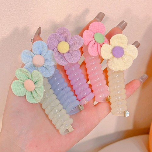 5pcs Colorful Telephone Wire Hair Bands Kids Braided Telephone Wire Hair Bands