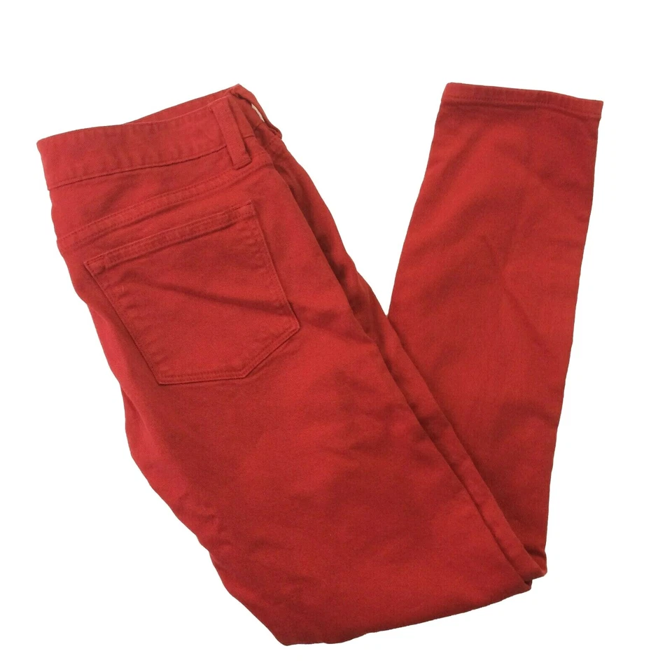 J. Jeans feminino Crew tamanho 25 palito tornozelo vermelho laranja jeans skinny stretch 28x27" - Imagem 4 de 4