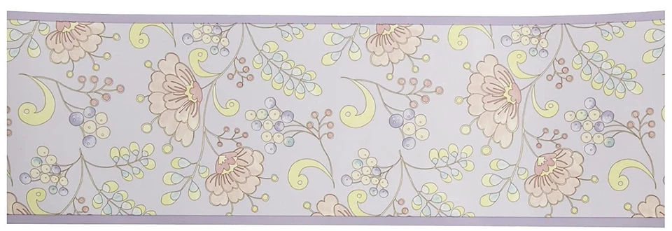 Borde de pared de papel tapiz prepegado púrpura con flores de nieve para bebés niñas Dena Foto 2 de 2