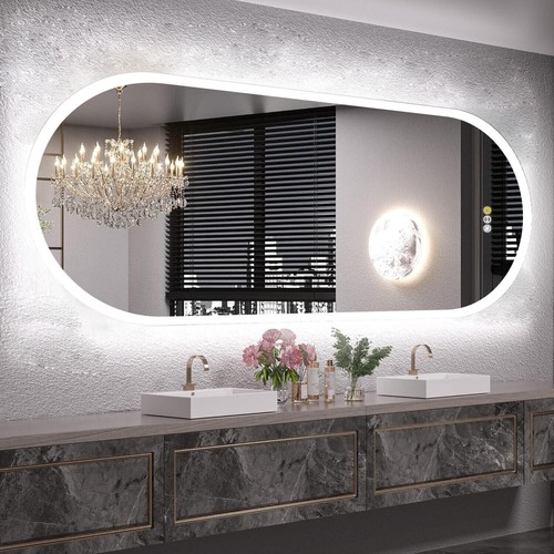 LUVODI Oval Backlit LED Bathroom Mirror Frameless Dimmable Color Change ...