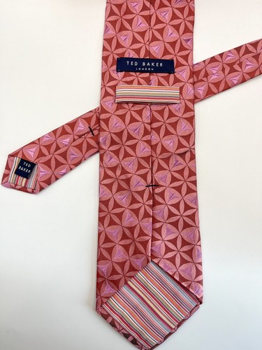 Ted Baker LONDON Mens 100% silk Neck Tie Red & Purple 60" x 3" Made In USA - Picture 7 of 10