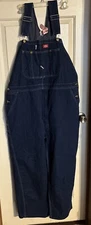 Dickies Bib Overalls Mens 44x30 Blue Denim Carpenter Pockets Farmer Workwear
