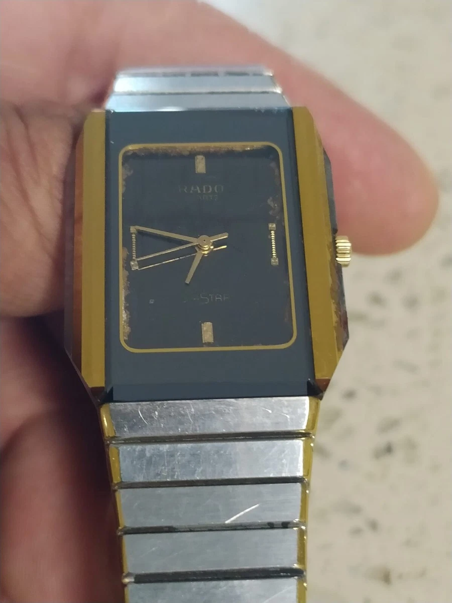 RADO 110.0201.3 GOLD BLACK MEN'S VINTAGE WATCH SWISS MADE QUARTZ NOT WORK