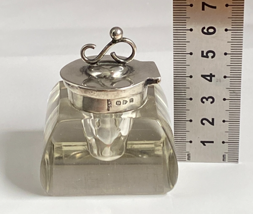 Antik 1898 Silber gekappt Jugendstil Kristallglas Kissen Tintenfass gepunzt - Bild 19 von 19