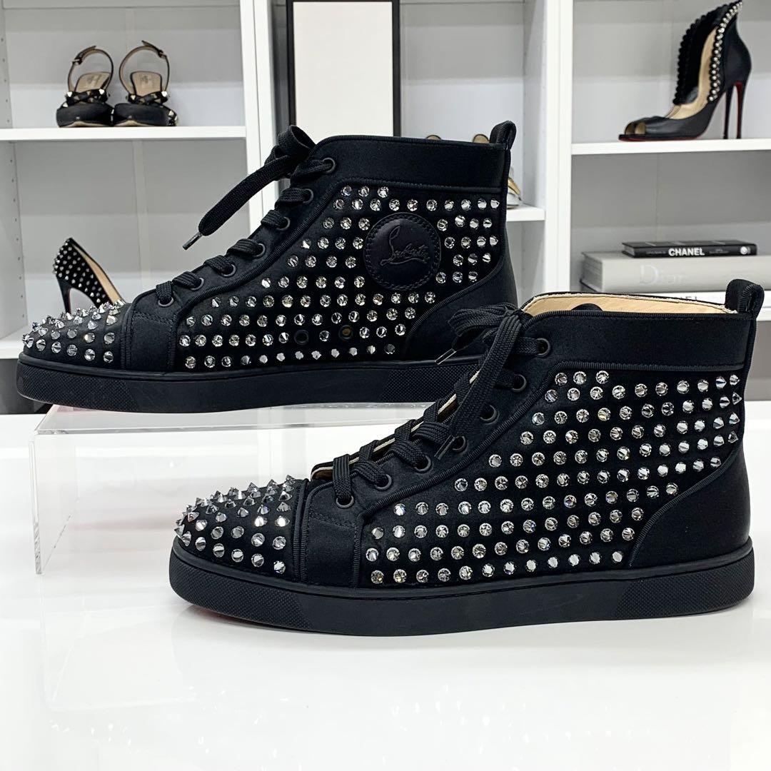 Christian Louboutin Men's Lou Spikes Orlato Leather High-Top Sneakers