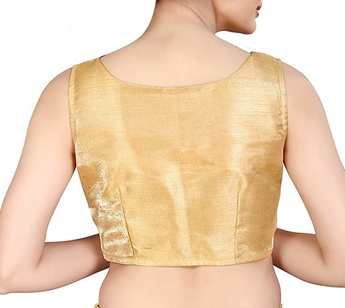 Women Dupion Silk Blouse Boat Neck Sleeveless Handmade Designer Choli Crop Top - Picture 4 of 44