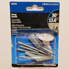 Ook Hillman Medium Steel White 1.5 in. Swag Hook 30 lb. 1-Pack w/extra hardware