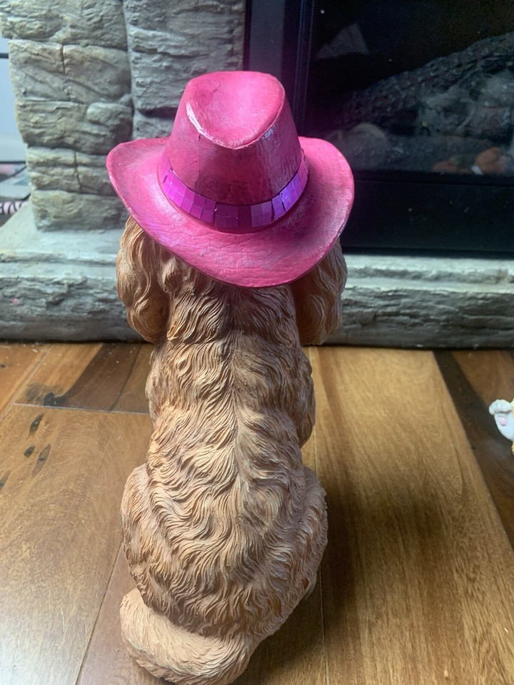 12" Country Western Dog Puppy Pink Cowboy Hat Boots Resin Statue Decor
