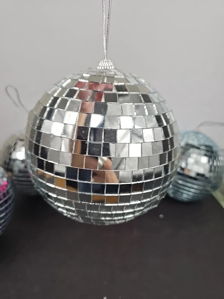6" Mirror Disco Ball 2 Silver, 2 Blue,1 Pink Hanging Reflect Stage Party Lot 5 - Image 3 of 4