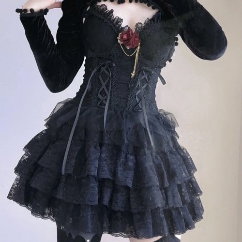Women Japanese-style Lolita Gothic High-waisted Ribbon Dress Party Dress - Bild 14 von 27