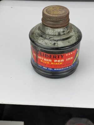 Liberty Ink Blue Black Ink Made in Brooklyn N.Y. USA  4 oz 66 x 81 mm (e393)