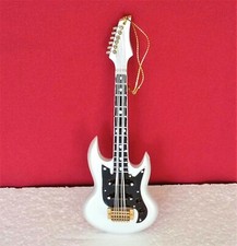 Vintage Christmas Ornament Guitar White Black and Gold Colors Acrylic