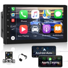 7" Double Din Car Stereo with Apple Carplay & Android Auto Play MP5 Radio+Camera