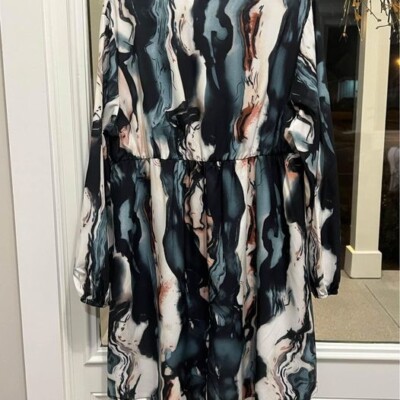 marble print dress long sleeve Plus Size Midi Dresses, Woman, turquoise, size: 16/18, synthetic fibers, Ulla Popken