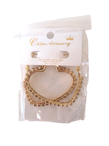 New in Pkg Chloe Accessory Women's Post Earrings Goldtone Hearts with Crystals - Picture 12 of 15