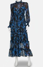 Tommy Hilfiger Women's Blue Provincial Floral Chiffon Ruffled Dress Size: 16
