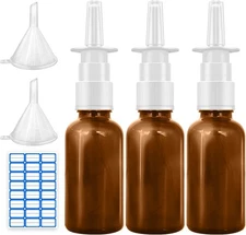 Refillable Amber Glass Nasal Spray Bottles - Fine Mist Sprayers, Portable Set