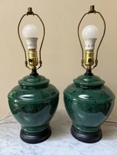 Vintage Excelsior Glass Lamps Emerald Green With Brass Accents