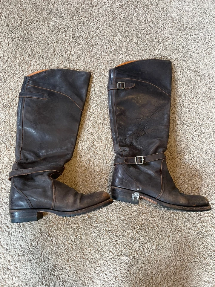 Frye Dorado высокий кожаный колена езды загрузки коричневый 8 B Western пряжки ботинки - Изображение 3 из 4